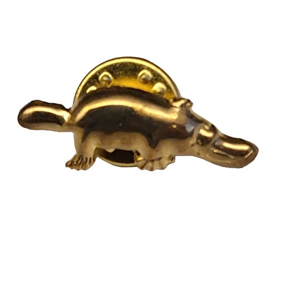 Jewelry - Duck Billed Platypus Gold Tone Metal Lapel Pin Brooch Badge